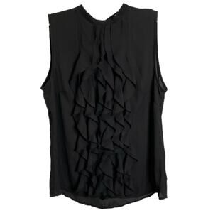 H&M Women's Sz 8 Top Blouse Black Ruffle Sleeveless Crew Neck Back Keyhole